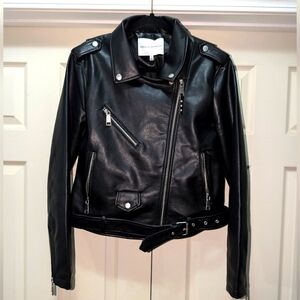HOT!!! NWT Rebecca Minkoff Large Black Faux Leather Moto Jacket w/ Zippers